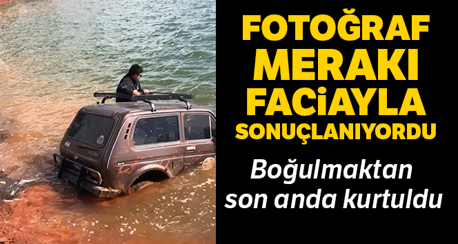 Fotoğraf çektirmek isterken offroad aracıyla suya gömüldü