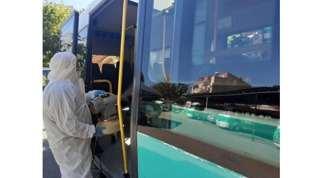 Şehir içi minibüsleri dezenfekte ediliyor