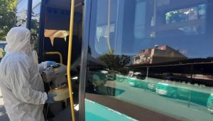 Şehir içi minibüsleri dezenfekte ediliyor