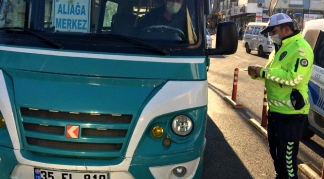 Aliağa'daki toplu taşıma araçlarında korona virüs denetimi