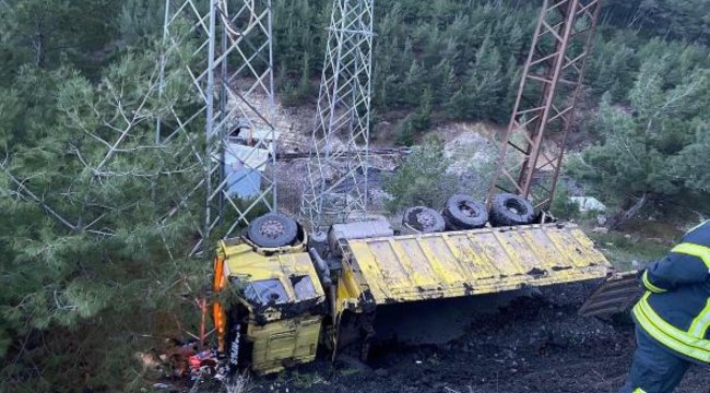 Şarampole devrilen kamyonun şoförü yaşamını yitirdi