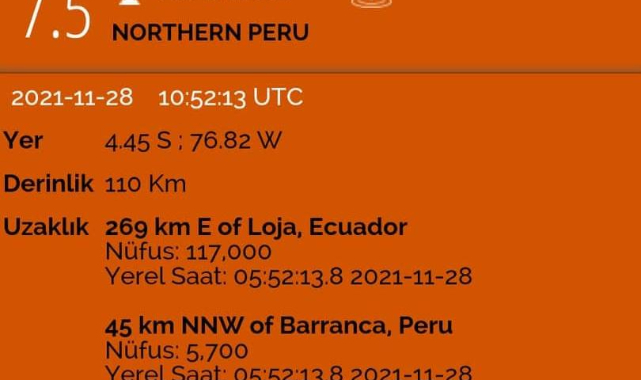 Peru'da 7.5 büyüklüğünde deprem