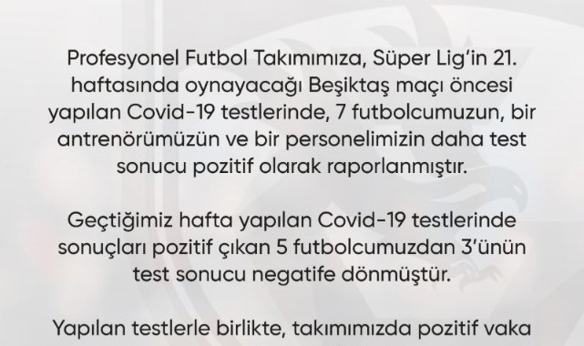 Gaziantep FK'da 7 futbolcunun test sonucu pozitif çıktı