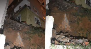 Eyüpsultan'da 3 katlı binanın istinat duvarı çöktü