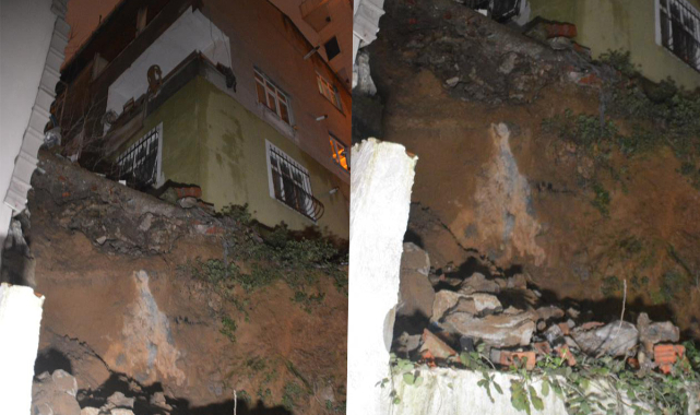 Eyüpsultan'da 3 katlı binanın istinat duvarı çöktü