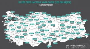 Haftalık il bazlı 100 bin kişideki Kovid-19 vaka sayıları açıklandı