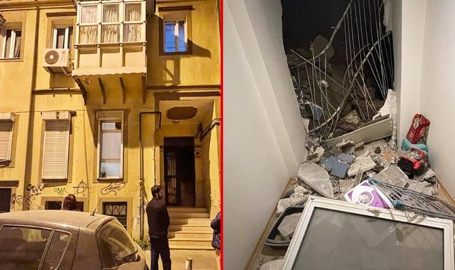 Kopan kaya parçası apartmana çarptı, bir oda viraneye döndü