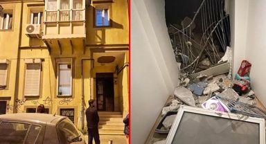 Kopan kaya parçası apartmana çarptı, bir oda viraneye döndü