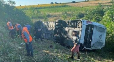 Lüleburgaz'da Otobüs Devrildi