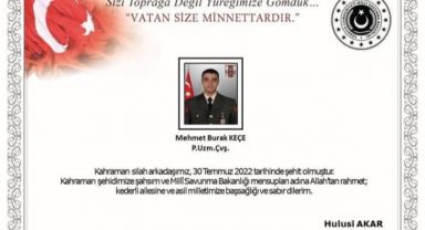 Pençe-Kilit Operasyonu Bölgesinde Bir Askerimiz Şehit Oldu